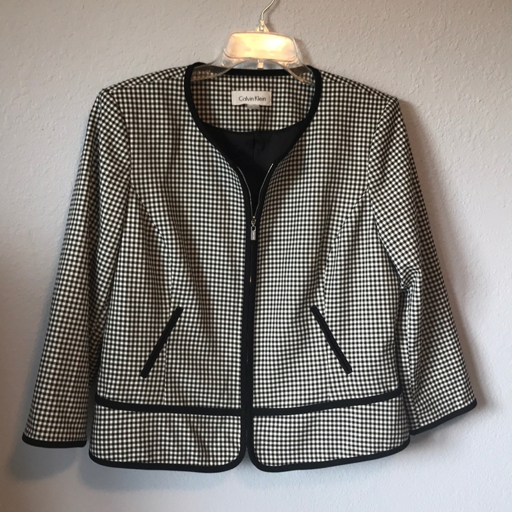 Calvin Klein Black and White Checkered Blazer